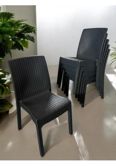 6 Adet Kolsuz Rattan Sandalye Antrasit Antrasit