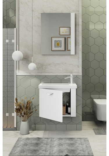 Biani Maxila 60 cm Banyo Dolabı,Seramik Lavabolu, Aynalı,Lavabo Dahil,Mdf,Beyaz Biani Maxila 60 cm Banyo Dolabı,Seramik Lavabolu, Aynalı,Lavabo Dahil,Mdf,Beyaz