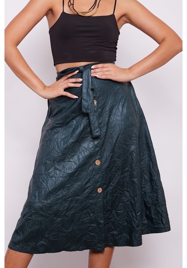 Kraş İnce Deri Yüksek Bel Yan Cepli Kiloş Uzun Etek-zümrüt - Zümrüt Zümrüt Yeşili