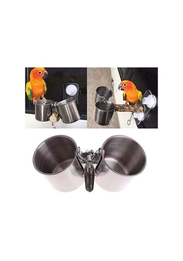 Pazly 2 Adet Paslanmaz Çelik Kuş Su Besleyici Klipsli Bardak, Klipsli Kuş Su Tavuğu Besleyici