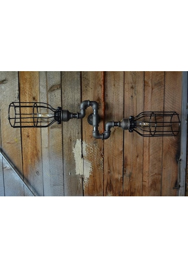 2 'li Borulardan Duvar Lambası Hediyelik Duvar Apliği Vintage Siyah