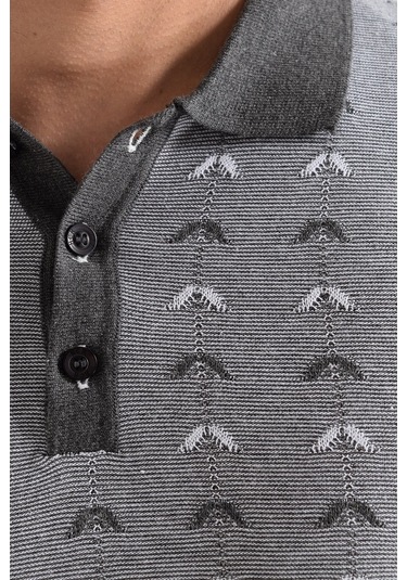 Heyss Polo Yaka Kısa Kollu Desenli Erkek Triko (380734720) Gri