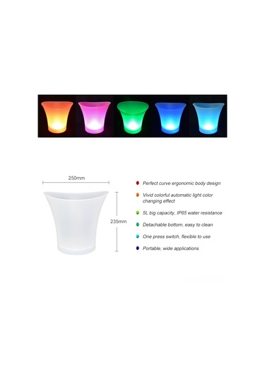 Neevoyu 5l Hacimli Led Renk Değiştiren Işıklı Buzluk - Ergonomik Kavisli Tasarım, Ip65 Su Geçirmez, Taşınabilir, Temizliği Kolay Beyaz