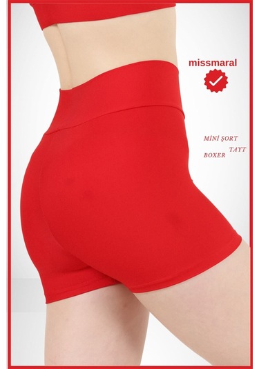 Kadın Kırmızı Yüksek Bel Toparlayıcı İç Göstermeyen Boxer Şort Deniz, Havuz & Günlük Kullanım İçin Kırmızı