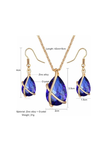 Novahub Siyah Moda Renkli Su Damlası Kristal Takı Seti Kadın Kolye Kolye Küpe Düğün Aksesuarları Siyah Siyah