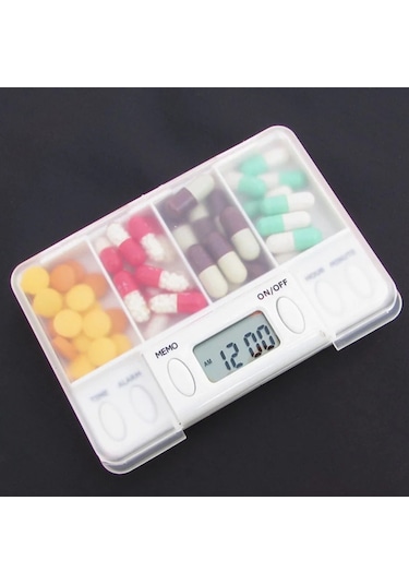 4 Izgara Hap Kutusu İlaç Saklama Kutusu Elektronik Zamanlama Hatırlatma Ilaç Kutuları Alarm Zamanlayıcı Hapları Organizatör Hap İlaç Kabı