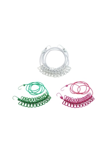 Sones 12 Klipsli Açık Hava Seyahat Rüzgar Geçirmez Çamaşır İpi Yeşil Yeşil