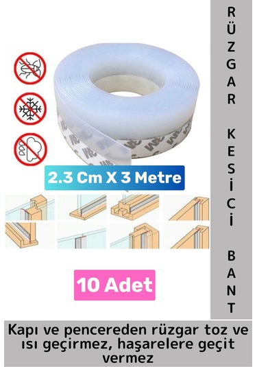 Premium Kapı Altı Pencere Rüzgar Toz Isı Böcek Haşere Önleyen Rüzgar Kesici Bant 3 Metre 10 Adet