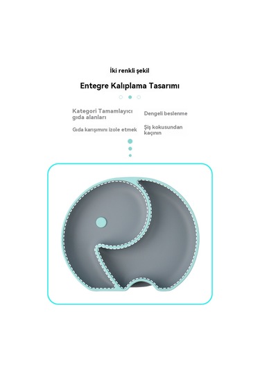 Jianfan Kapaklı Renkli Silikon Bebek Mama Tabağı Seti Bölmeli Koyu Mavi Koyu Mavi