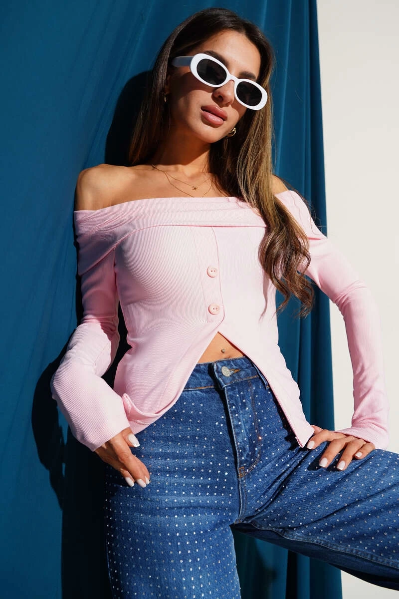 Madonna Yaka Düğmeli Bluz Pembe T4329 Pembe