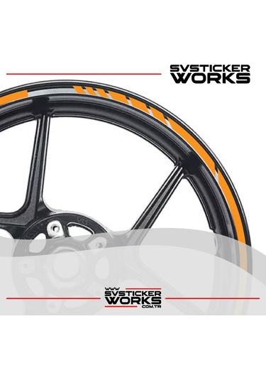 Motosiklet Jant Şeridi Jant Sticker Dekor Model Parçalı Desen Sticker Set Turuncu