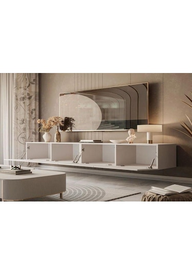 Tv Ünitesi Tv Alt Modülü 240 Cm Krem Mdf