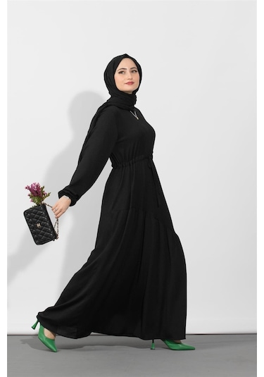 Sevitli Beli Tüneli Elbise-siyah-1504-beyaz Beyaz