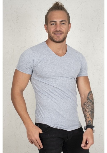Deepsea Gri Dar Kesim Erkek Tişört 1801165-Gri