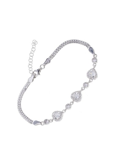 Kalp Model-2 Zirkon Taşlı 925 Ayar Gümüş Kadın Bileklik