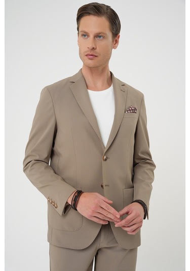 Comfort Fit Mono Yaka Torba Cep Casual Bej Ceket C 707 Bej