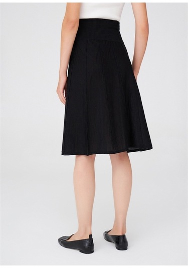 Peraluna Çizgili Yüksek Bel Bol Kesim Triko Etek Siyah Siyah