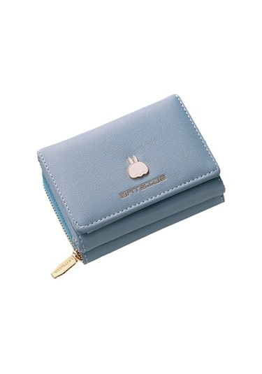 Batsıoe Kare Bayanlar Cüzdan Üç Katlı Çok Fonksiyonlu Kart Tutucu Fermuar Karikatür Bozuk Para Cüzdanı Açık Mavi Açık Mavi