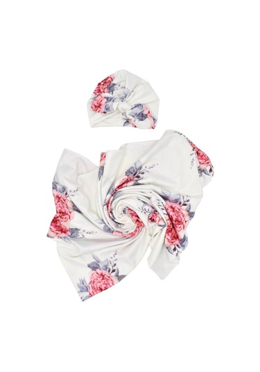 Yaozixa Yeni Doğan Bebe Swaddle Battaniye Ve Şapka Seti - 80x80cm, Polyester, Kuzey Avrupa Stili Beyaz Zemin Çiçek Desenli 190702 Beyaz