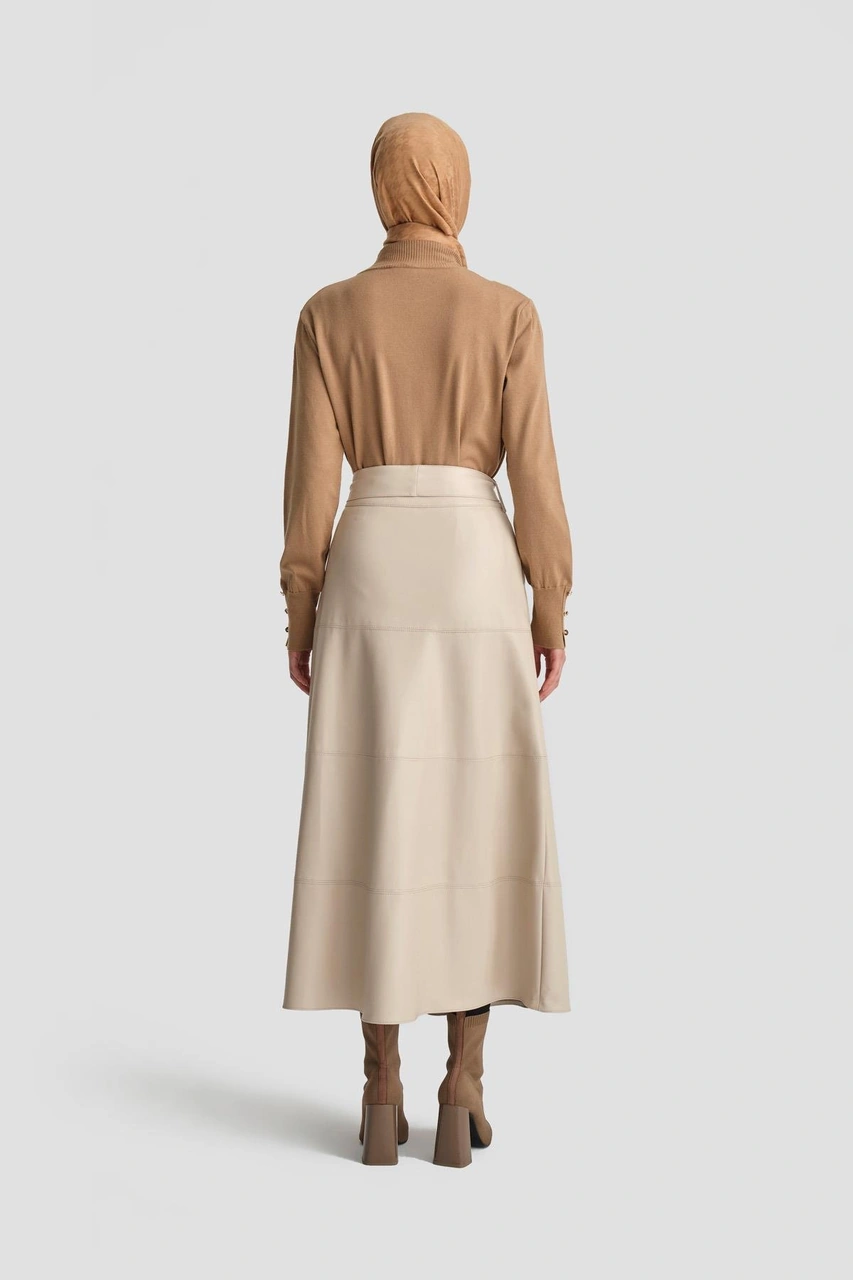Armine Bağlamalı Deri Etek 25k1706 Bej Bej