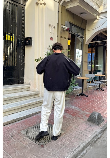 Flaw Gömlek Yaka Bomber İnce Ceket Siyah Siyah