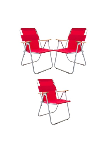 Bofigo 3 Adet Bahçe Sandalyesi Katlanır Sandalye Balkon Sandalyesi Kırmızı