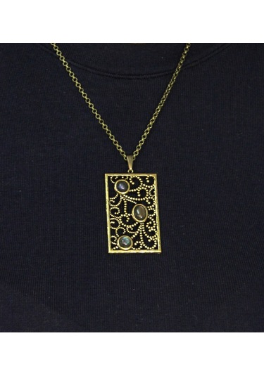 Doğal Taş Labradorit 3'lü Doğal Taşlı Antik Kadın Kolye Euk45lbt Gri