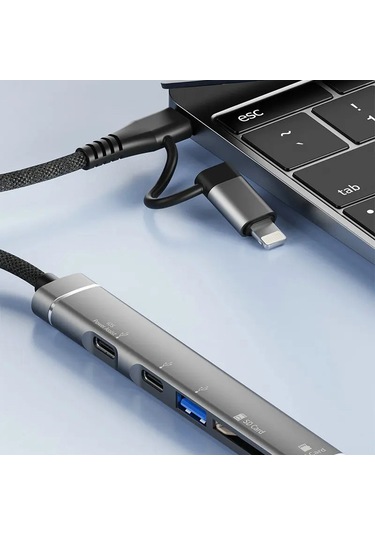 Cbtx Svt01 Type-c Bağlantı İstasyonu Cep Telefonları İçin Çoklu Bağlantı Noktalı Usb Hub Adaptörü - Koyu Gri