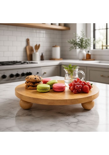 Bambu Top Mantar Ayaklı Yuvarlak Sunumluk 25x25 Cm Şık Pasta & Tatlı Servis Tabağı Kahverengi