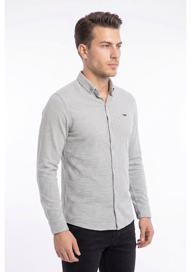 Foterman Erkek Spor Slim Fitt Uzun Kol Gömlek Bgl-st05439 Açık Gri