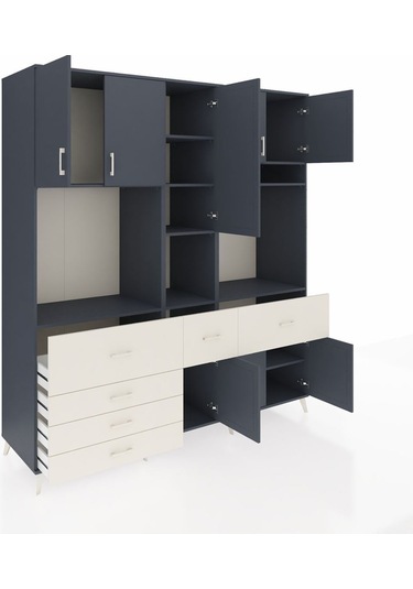 Kronos Dolap 10 Raflı 6 Çekmeceli 8 Kapaklı 220x59x243 Antrasit-antrasit/aytaşı Antrasıt/aytası