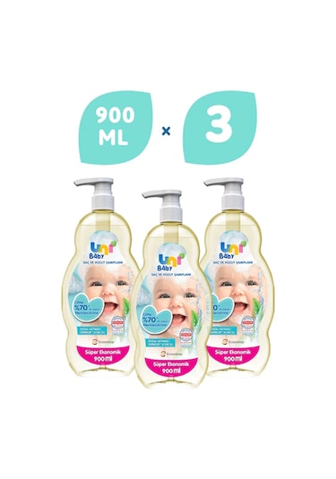 Uni Baby Bebek Saç ve Vücut Şampuanı 3 x 900 ML
