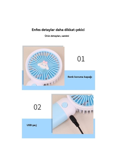 Aurora El Tipi Usb Şarj Küçük Fan Pembe
