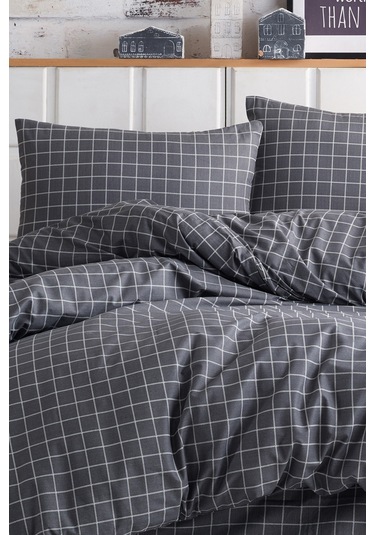 Kolay Ütülenir Nevresim Takımı Tek Kişilik Mini Kare Antrasit