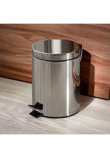 5 Lt Metal Çöp Kovası Pedallı Paslanmaz Gri