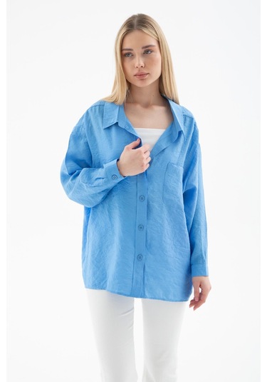 Fashion Friends Kadın Oversize Gömlek Mavi