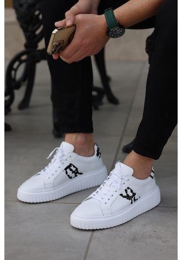 Shoetyle - Beyaz Deri Bağcıklı Erkek Günlük Ayakkabı 101-1100-945-beyaz Beyaz