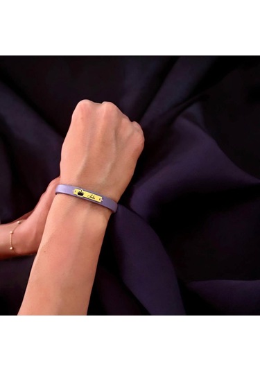 Archin Seda İsmine Özel 14 Ayar Altın Plakalı Taç Motifli Hakiki Mor Derili Hediye Bileklik-571isim Seda
