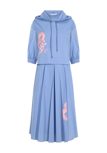 Kadın Çiçek Işlemeli Rahat Kesim Takım Frn6000 Mavi