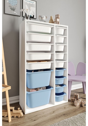 %100 Mdf - Xl Duo 16 Sepetli Oyuncak Dolabı Mavi