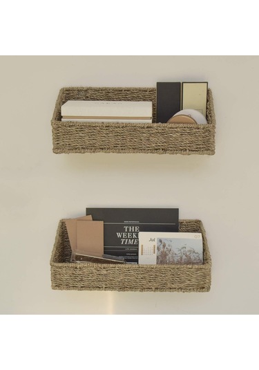 Mutfak Ve Banyo Depolama İçin İki Kişilik Dokuma Sepet Seti Hasır Kahve 1