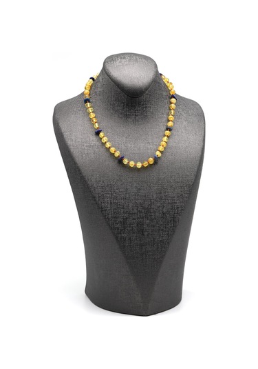 Damla Kehribar - Lapis Lazuli Doğal Taş Bebek Diş Kolye - 33 Cm