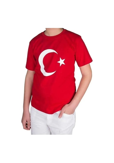 Türk Bayraklı T-shirt Kız Ve Erkek Çocuk Unisex Bayram Tişörtü Kırmızı