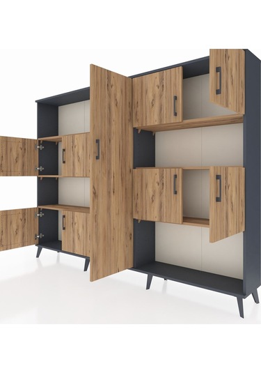 Arges Dolap 10 Raflı 9 Kapaklı 220x30x163 Antrasit-çam Antrasit-çam