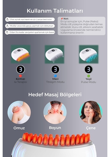 Tmj Masaj Cihazı Isı, Titreşim Ve Tens Pulse Özellikli Şarjlı Mini Masaj Aleti Beyaz