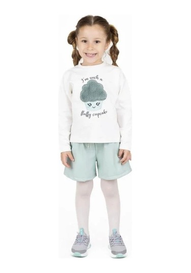 Kız Çocuk Peluş Cupcake Desenli Sweatshirt-13508 Ekru
