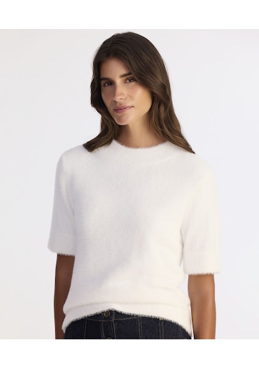 Yargıcı Regular Dik Yaka Kısa Kol Kazak 25kktr2049x 002 Beyaz