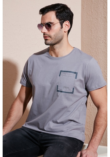 Buratti Bisiklet Yaka Pamuklu Slim Fit Erkek T Shirt 541Rework Açık Gri