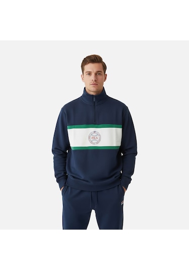Lacivert - Beyaz Fila Erkek Yarım Fermuar Sweatshirt Parella Loose Half-zip Fam1113.53029 Lacivert