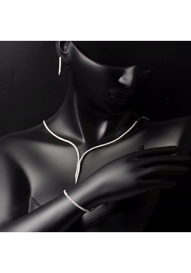 Bilezikci Çift Sıra Suyolu Beyaz Altın Takı Seti 8VRST10